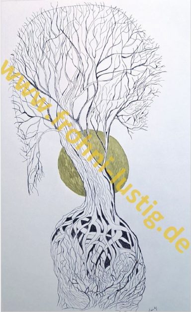 Platane im Mondschein: Zeichnung mit Fineliner und Acryl