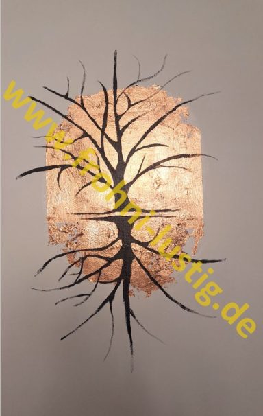 Baumspiegel: Zeichnung Acryl mit Blattbronze