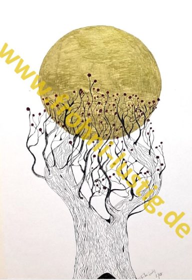 Platane im Sonnenschein: Zeichnung Fineliner und Acryl